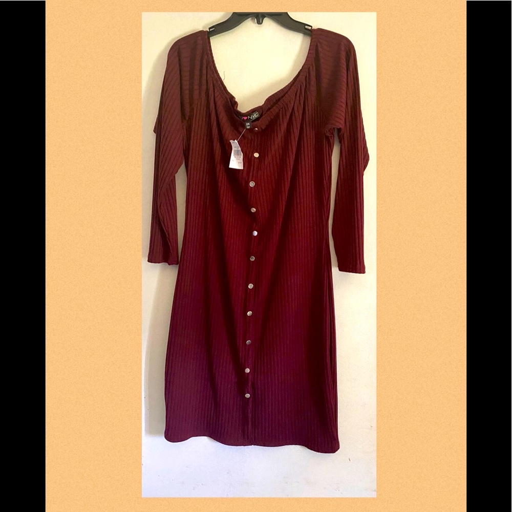 NWT LU❤️NYC Off The Shoulder Long Sleeve Bodycon MIDI Dress.